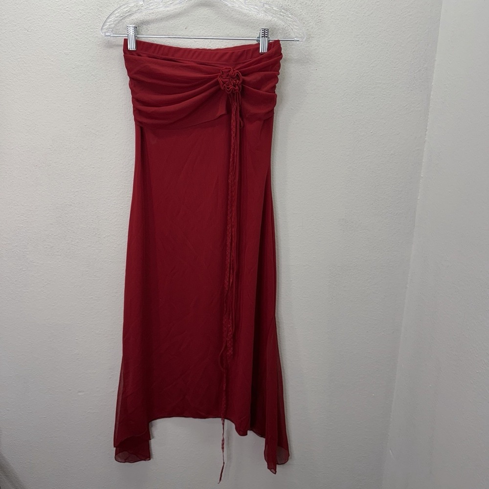Y2K Luce Red Lace Strapless Asymmetrical Midi Dress Floral Whimsigoth Homecoming